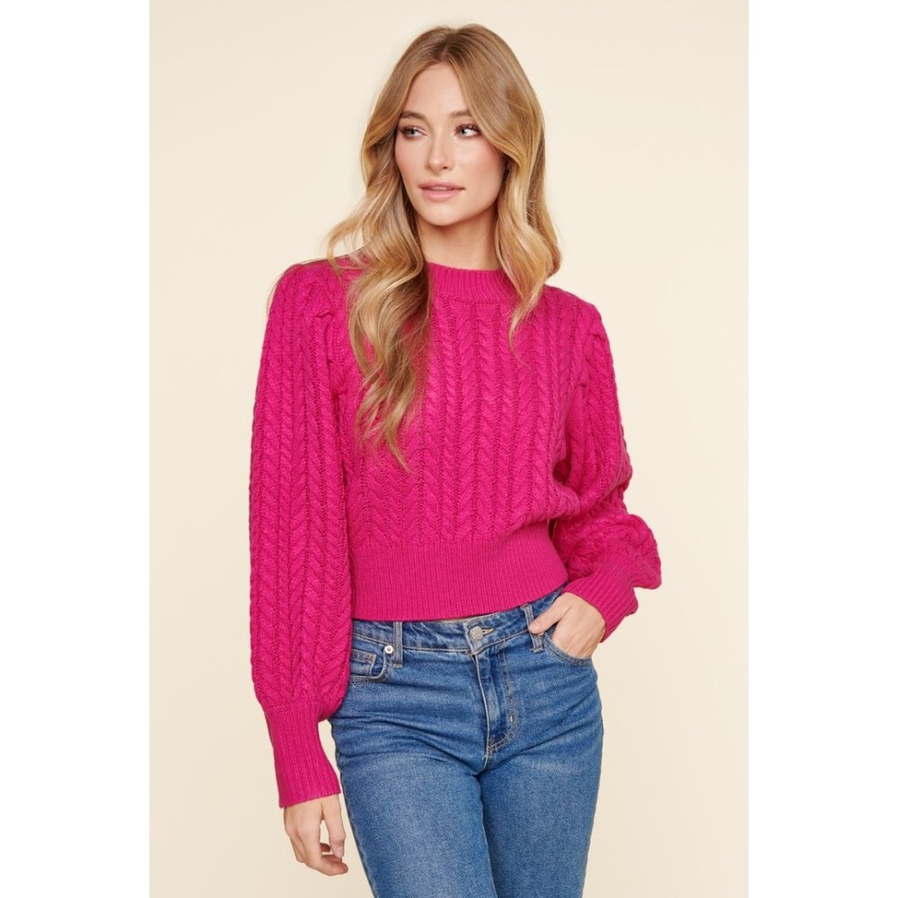 Ashtyn Cable Knit Balloon Sleeve Cropped Sweater